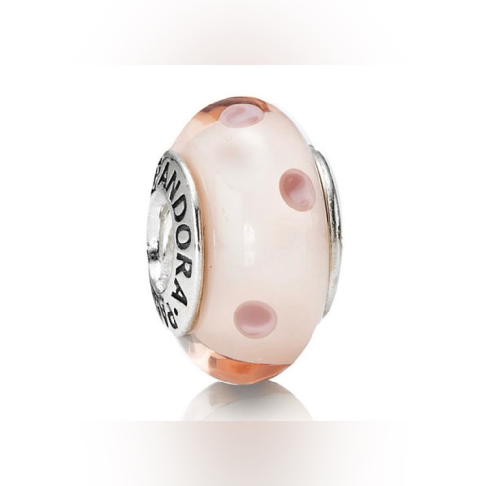 Authentic Pandora Retired Pink Polka Dot Murano Glass S925 Ale Charm